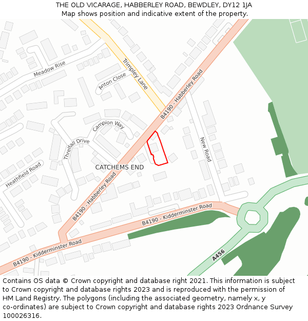 THE OLD VICARAGE, HABBERLEY ROAD, BEWDLEY, DY12 1JA: Location map and indicative extent of plot