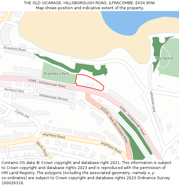 THE OLD VICARAGE, HILLSBOROUGH ROAD, ILFRACOMBE, EX34 9NW: Location map and indicative extent of plot