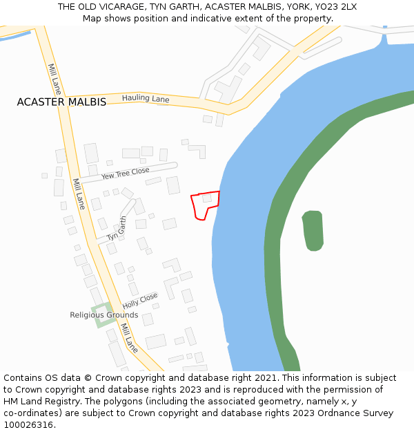 THE OLD VICARAGE, TYN GARTH, ACASTER MALBIS, YORK, YO23 2LX: Location map and indicative extent of plot