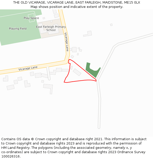 THE OLD VICARAGE, VICARAGE LANE, EAST FARLEIGH, MAIDSTONE, ME15 0LX: Location map and indicative extent of plot