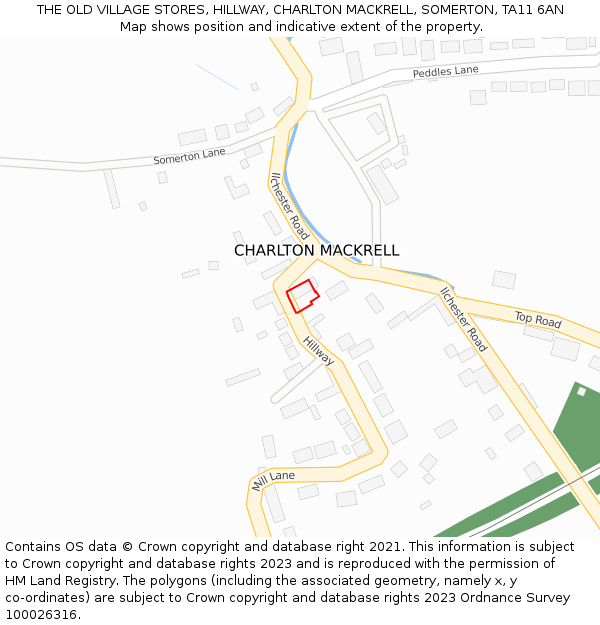 THE OLD VILLAGE STORES, HILLWAY, CHARLTON MACKRELL, SOMERTON, TA11 6AN: Location map and indicative extent of plot