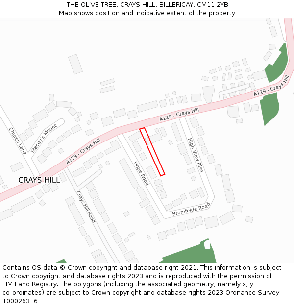 THE OLIVE TREE, CRAYS HILL, BILLERICAY, CM11 2YB: Location map and indicative extent of plot