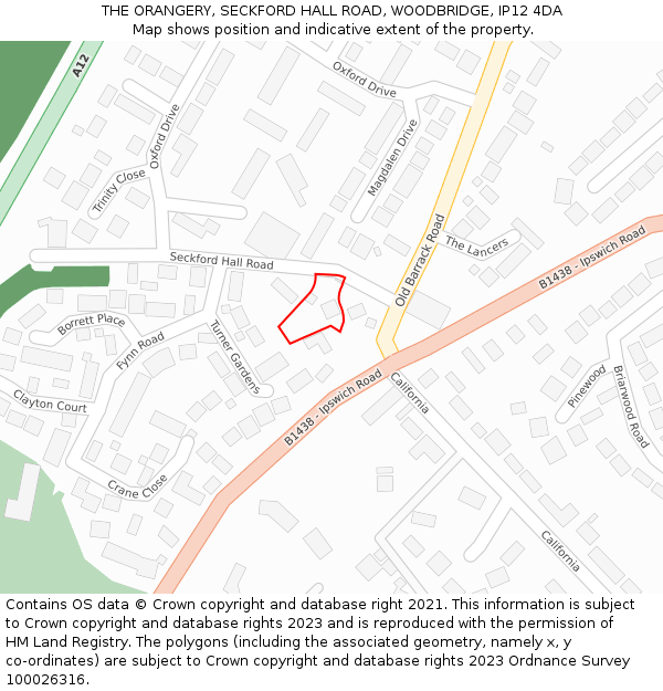 THE ORANGERY, SECKFORD HALL ROAD, WOODBRIDGE, IP12 4DA: Location map and indicative extent of plot
