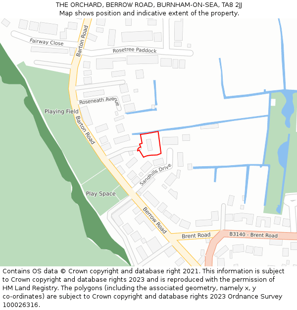THE ORCHARD, BERROW ROAD, BURNHAM-ON-SEA, TA8 2JJ: Location map and indicative extent of plot