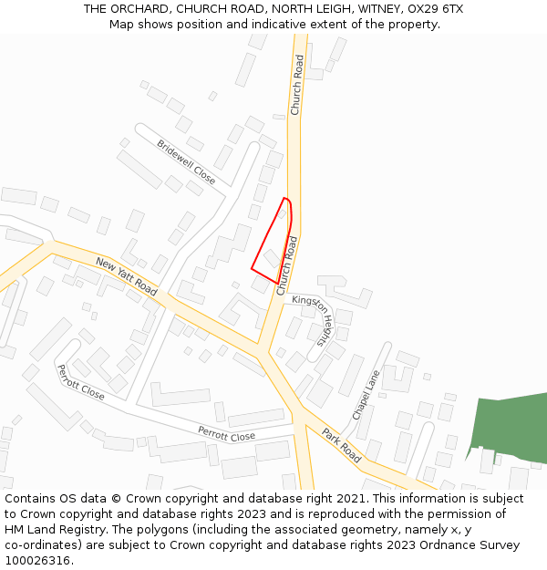 THE ORCHARD, CHURCH ROAD, NORTH LEIGH, WITNEY, OX29 6TX: Location map and indicative extent of plot