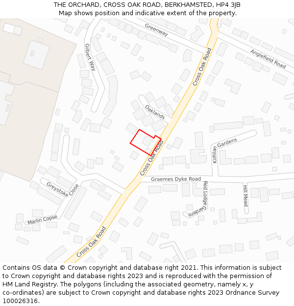 THE ORCHARD, CROSS OAK ROAD, BERKHAMSTED, HP4 3JB: Location map and indicative extent of plot