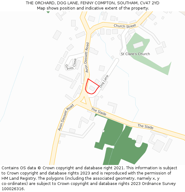 THE ORCHARD, DOG LANE, FENNY COMPTON, SOUTHAM, CV47 2YD: Location map and indicative extent of plot