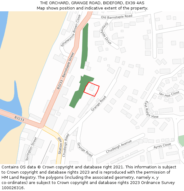 THE ORCHARD, GRANGE ROAD, BIDEFORD, EX39 4AS: Location map and indicative extent of plot