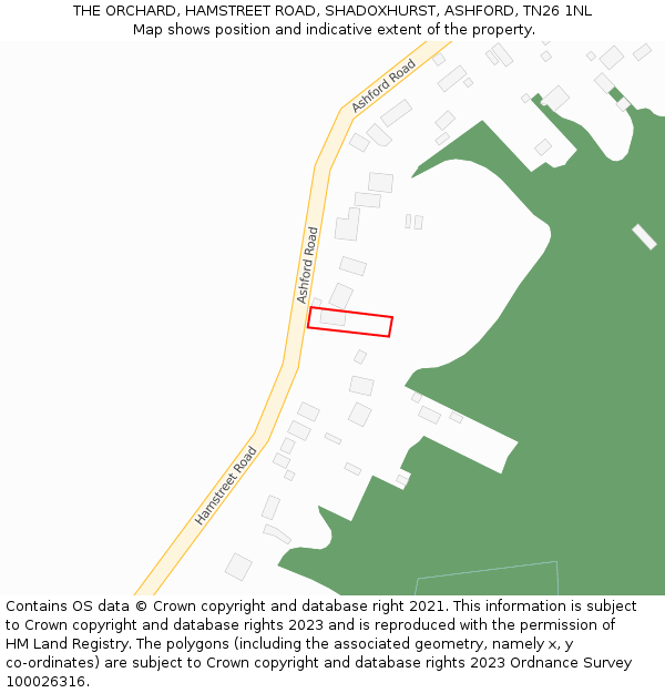 THE ORCHARD, HAMSTREET ROAD, SHADOXHURST, ASHFORD, TN26 1NL: Location map and indicative extent of plot