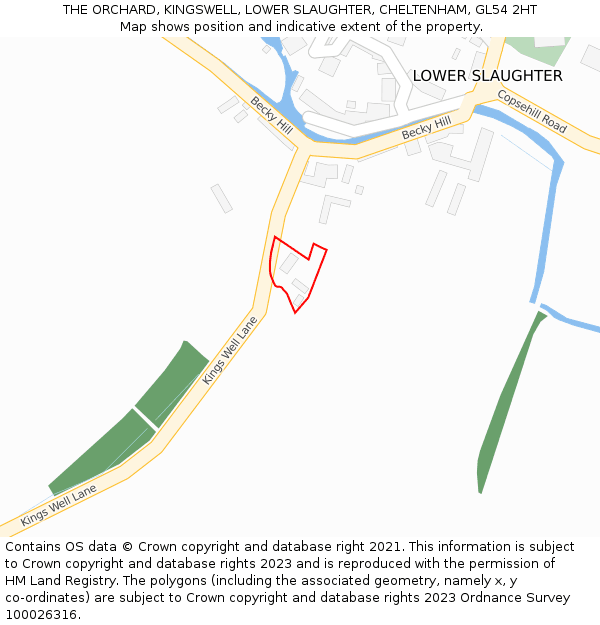 THE ORCHARD, KINGSWELL, LOWER SLAUGHTER, CHELTENHAM, GL54 2HT: Location map and indicative extent of plot