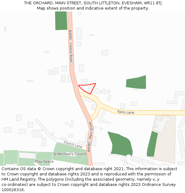 THE ORCHARD, MAIN STREET, SOUTH LITTLETON, EVESHAM, WR11 8TJ: Location map and indicative extent of plot