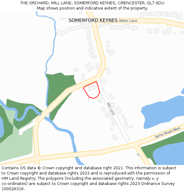 THE ORCHARD, MILL LANE, SOMERFORD KEYNES, CIRENCESTER, GL7 6DU: Location map and indicative extent of plot