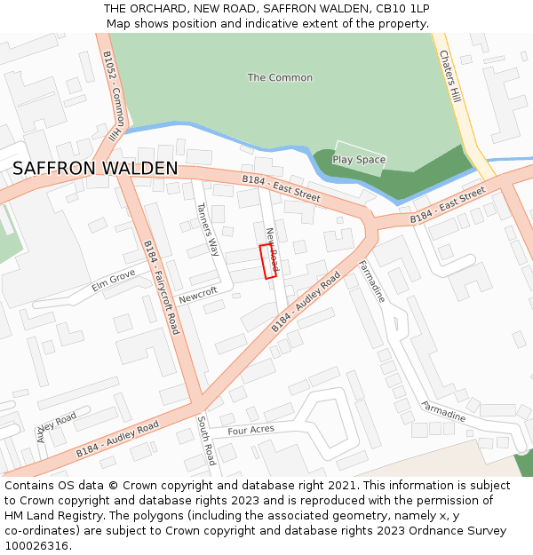 THE ORCHARD, NEW ROAD, SAFFRON WALDEN, CB10 1LP: Location map and indicative extent of plot