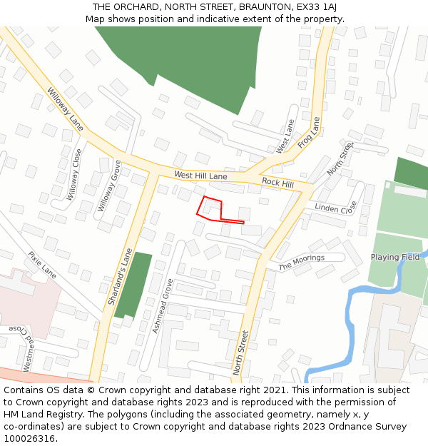 THE ORCHARD, NORTH STREET, BRAUNTON, EX33 1AJ: Location map and indicative extent of plot