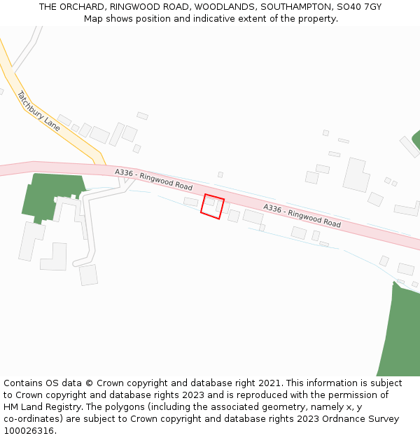 THE ORCHARD, RINGWOOD ROAD, WOODLANDS, SOUTHAMPTON, SO40 7GY: Location map and indicative extent of plot