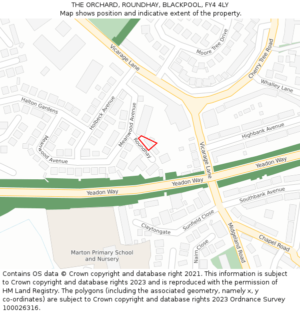 THE ORCHARD, ROUNDHAY, BLACKPOOL, FY4 4LY: Location map and indicative extent of plot
