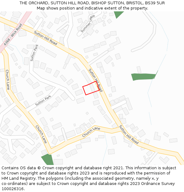 THE ORCHARD, SUTTON HILL ROAD, BISHOP SUTTON, BRISTOL, BS39 5UR: Location map and indicative extent of plot