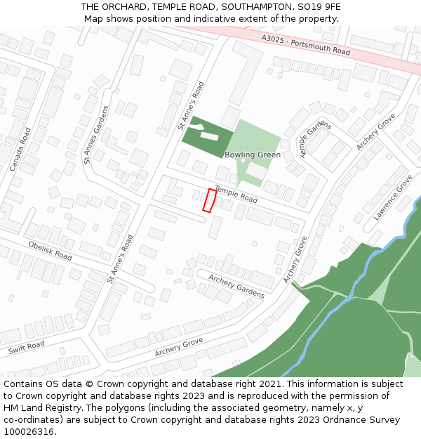 THE ORCHARD, TEMPLE ROAD, SOUTHAMPTON, SO19 9FE: Location map and indicative extent of plot