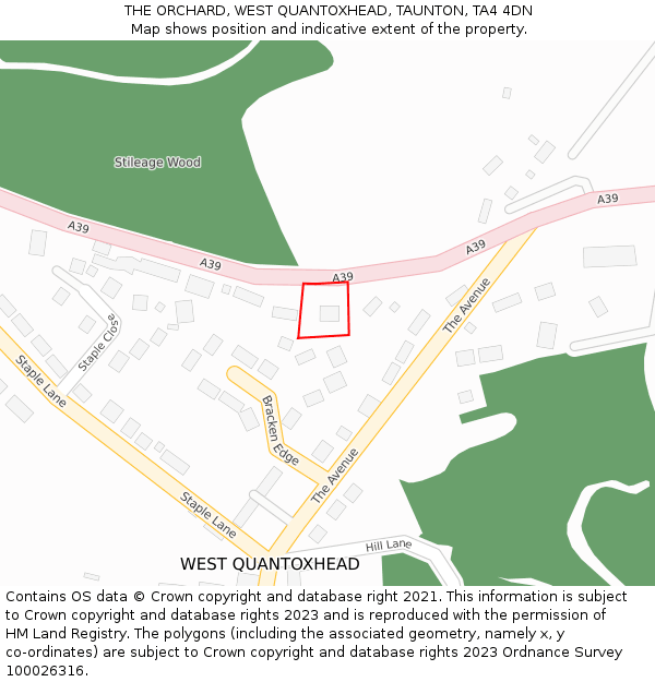 THE ORCHARD, WEST QUANTOXHEAD, TAUNTON, TA4 4DN: Location map and indicative extent of plot