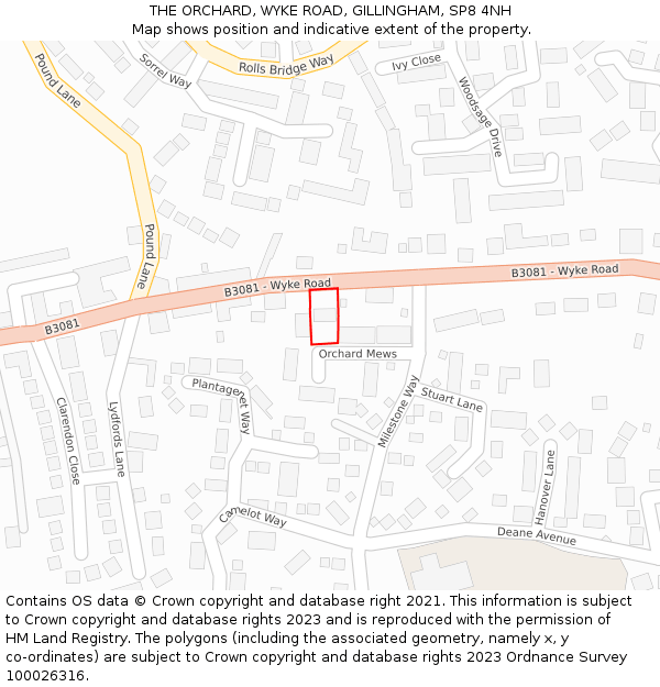 THE ORCHARD, WYKE ROAD, GILLINGHAM, SP8 4NH: Location map and indicative extent of plot