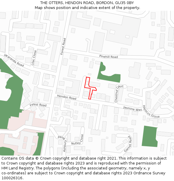 THE OTTERS, HENDON ROAD, BORDON, GU35 0BY: Location map and indicative extent of plot