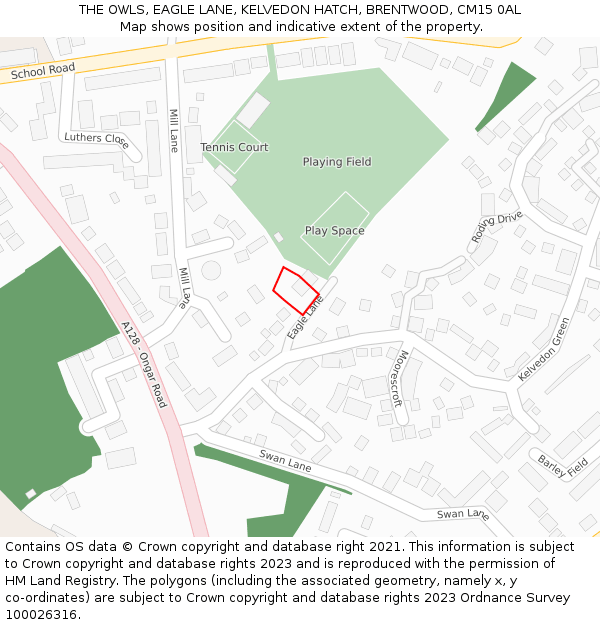 THE OWLS, EAGLE LANE, KELVEDON HATCH, BRENTWOOD, CM15 0AL: Location map and indicative extent of plot