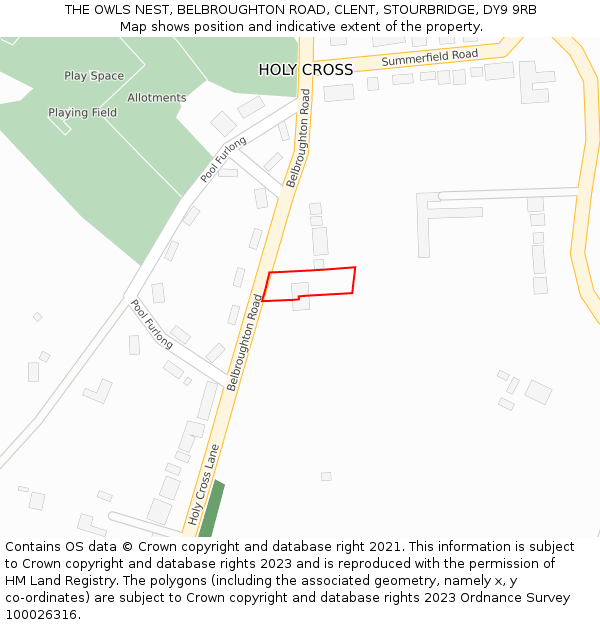 THE OWLS NEST, BELBROUGHTON ROAD, CLENT, STOURBRIDGE, DY9 9RB: Location map and indicative extent of plot