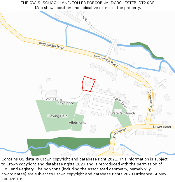 THE OWLS, SCHOOL LANE, TOLLER PORCORUM, DORCHESTER, DT2 0DF: Location map and indicative extent of plot