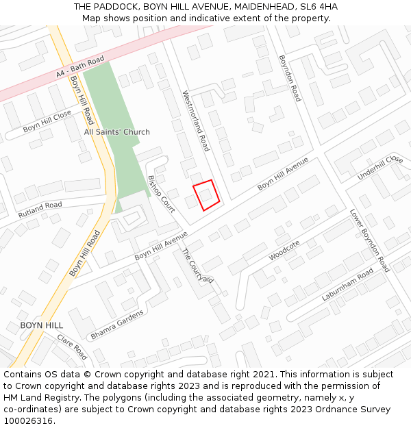 THE PADDOCK, BOYN HILL AVENUE, MAIDENHEAD, SL6 4HA: Location map and indicative extent of plot