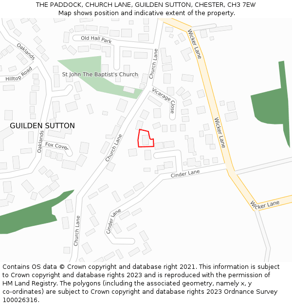 THE PADDOCK, CHURCH LANE, GUILDEN SUTTON, CHESTER, CH3 7EW: Location map and indicative extent of plot