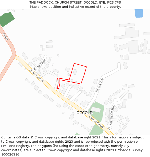 THE PADDOCK, CHURCH STREET, OCCOLD, EYE, IP23 7PS: Location map and indicative extent of plot