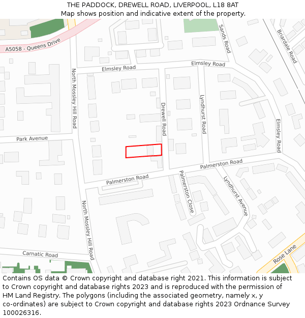 THE PADDOCK, DREWELL ROAD, LIVERPOOL, L18 8AT: Location map and indicative extent of plot