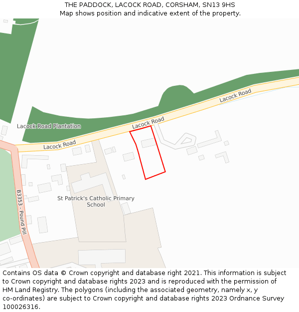 THE PADDOCK, LACOCK ROAD, CORSHAM, SN13 9HS: Location map and indicative extent of plot
