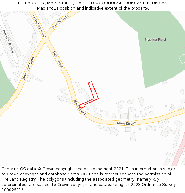 THE PADDOCK, MAIN STREET, HATFIELD WOODHOUSE, DONCASTER, DN7 6NF: Location map and indicative extent of plot