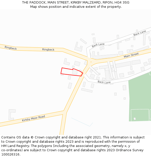 THE PADDOCK, MAIN STREET, KIRKBY MALZEARD, RIPON, HG4 3SG: Location map and indicative extent of plot