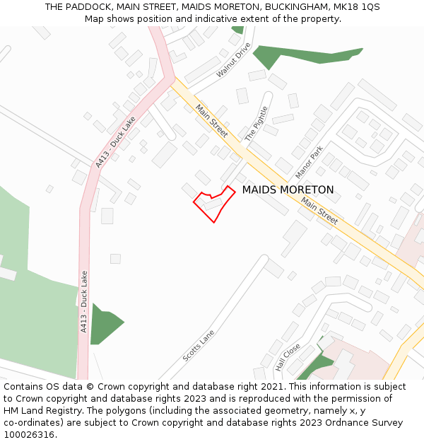 THE PADDOCK, MAIN STREET, MAIDS MORETON, BUCKINGHAM, MK18 1QS: Location map and indicative extent of plot