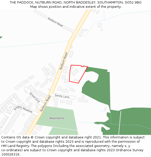THE PADDOCK, NUTBURN ROAD, NORTH BADDESLEY, SOUTHAMPTON, SO52 9BG: Location map and indicative extent of plot