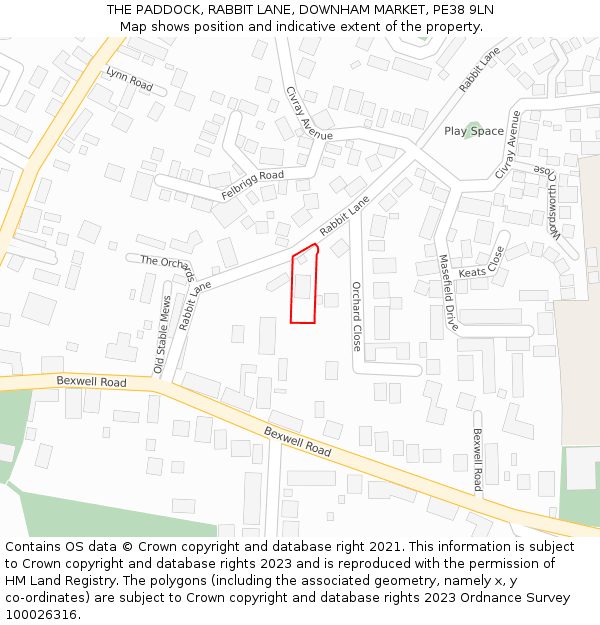 THE PADDOCK, RABBIT LANE, DOWNHAM MARKET, PE38 9LN: Location map and indicative extent of plot