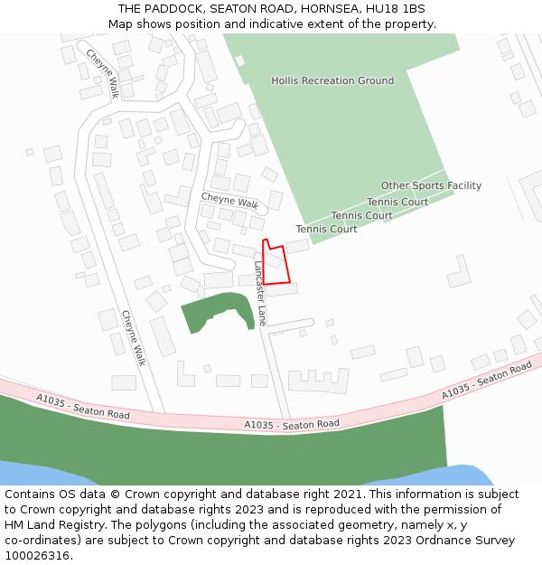 THE PADDOCK, SEATON ROAD, HORNSEA, HU18 1BS: Location map and indicative extent of plot