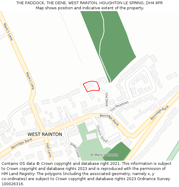 THE PADDOCK, THE DENE, WEST RAINTON, HOUGHTON LE SPRING, DH4 6PR: Location map and indicative extent of plot