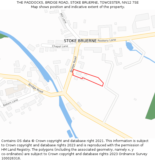 THE PADDOCKS, BRIDGE ROAD, STOKE BRUERNE, TOWCESTER, NN12 7SE: Location map and indicative extent of plot