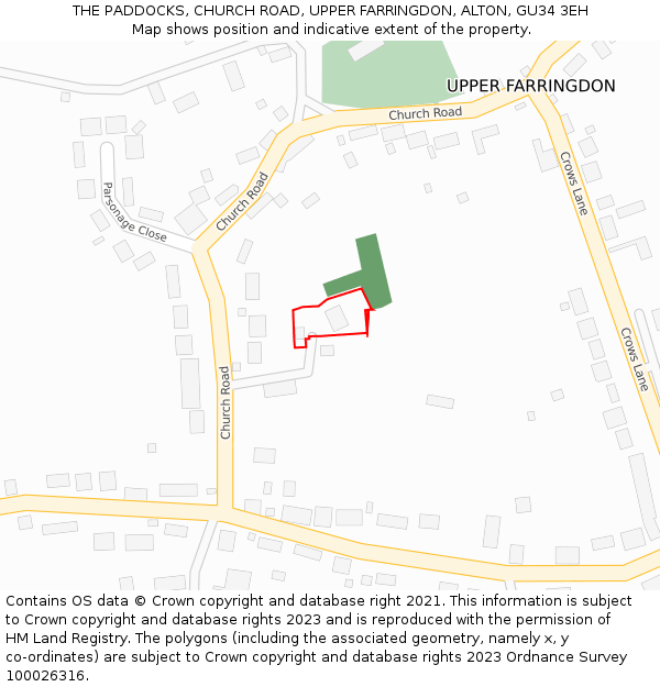 THE PADDOCKS, CHURCH ROAD, UPPER FARRINGDON, ALTON, GU34 3EH: Location map and indicative extent of plot