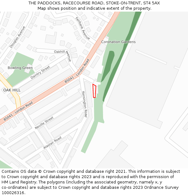 THE PADDOCKS, RACECOURSE ROAD, STOKE-ON-TRENT, ST4 5AX: Location map and indicative extent of plot