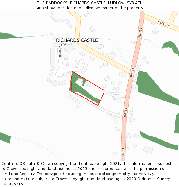 THE PADDOCKS, RICHARDS CASTLE, LUDLOW, SY8 4EL: Location map and indicative extent of plot