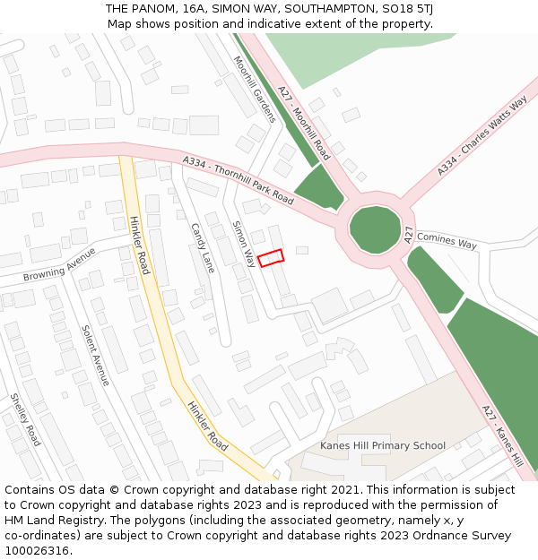 THE PANOM, 16A, SIMON WAY, SOUTHAMPTON, SO18 5TJ: Location map and indicative extent of plot