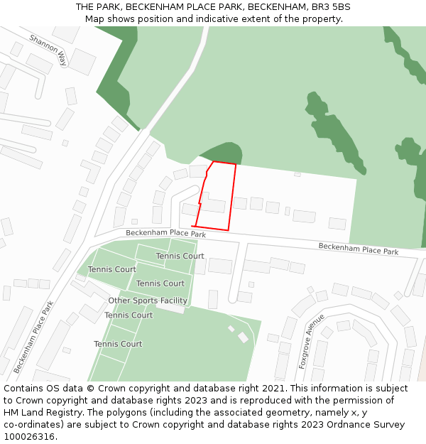THE PARK, BECKENHAM PLACE PARK, BECKENHAM, BR3 5BS: Location map and indicative extent of plot