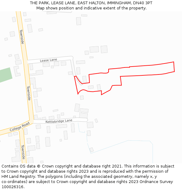 THE PARK, LEASE LANE, EAST HALTON, IMMINGHAM, DN40 3PT: Location map and indicative extent of plot