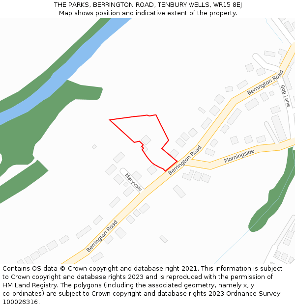 THE PARKS, BERRINGTON ROAD, TENBURY WELLS, WR15 8EJ: Location map and indicative extent of plot