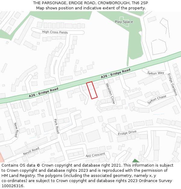 THE PARSONAGE, ERIDGE ROAD, CROWBOROUGH, TN6 2SP: Location map and indicative extent of plot
