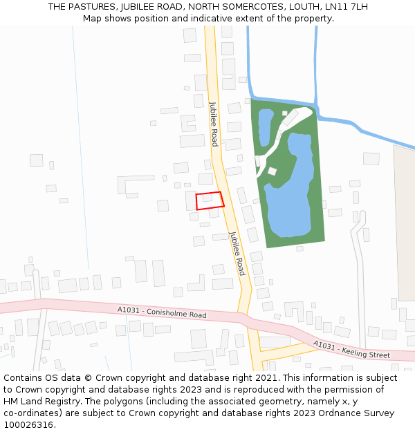 THE PASTURES, JUBILEE ROAD, NORTH SOMERCOTES, LOUTH, LN11 7LH: Location map and indicative extent of plot